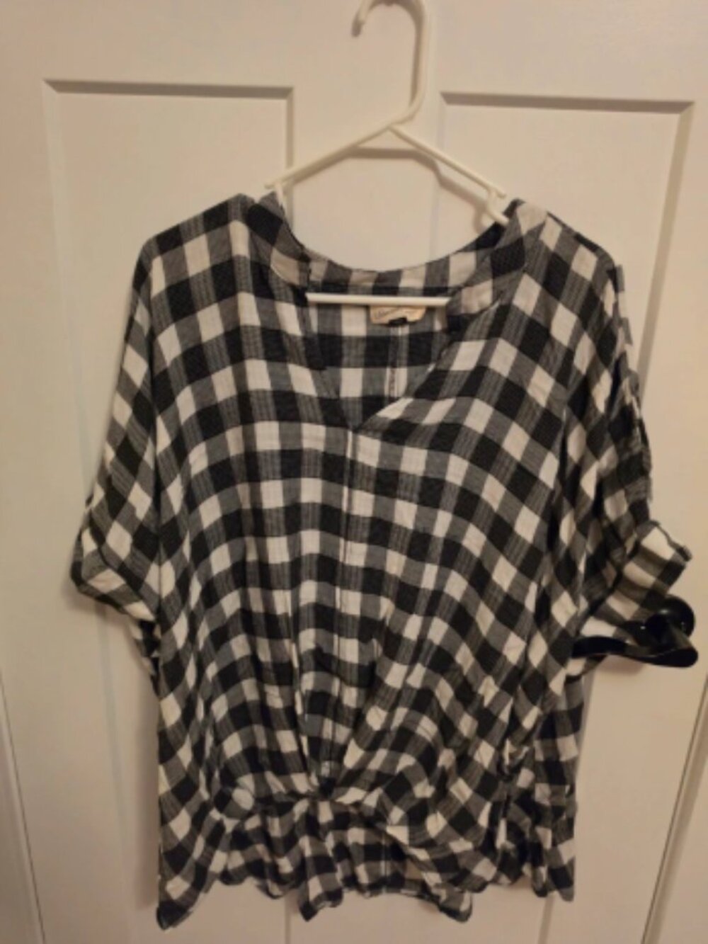 Gingham Check Knot Front Blouse L